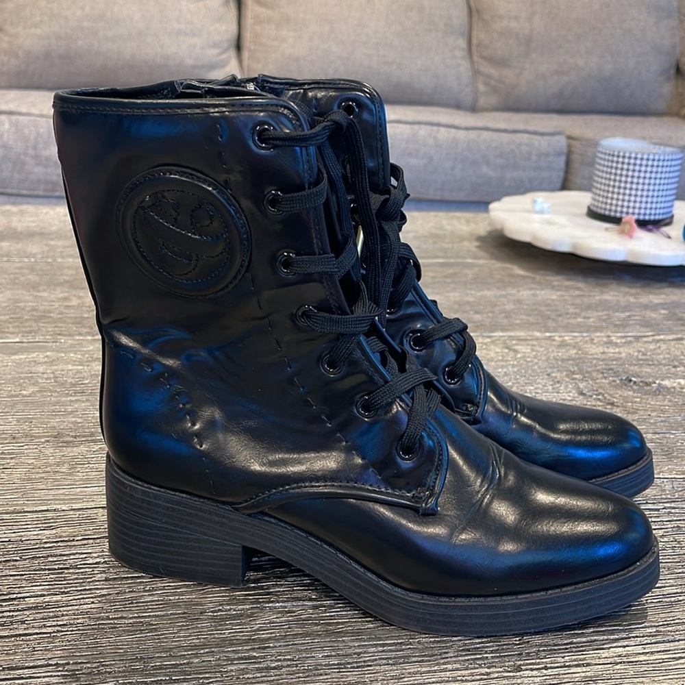 Sam & Libby Black Faux Leather Combat Boots Size 8.5